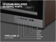 DIYPC DIY-ATX08-Wood Black USB3.0 /Type C ATX Mid Tower - Carcasa para computadora de juegos con panel lateral de vidrio templado y panel frontal de madera de nogal - Imagen 4