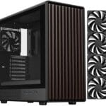 DIYPC DIY-ATX08-Wood Black USB3.0 /Type C ATX Mid Tower - Carcasa para computadora de juegos con panel lateral de vidrio templado y panel frontal de madera de nogal