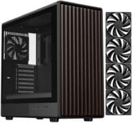DIYPC DIY-ATX08-Wood Black USB3.0 /Type C ATX Mid Tower - Carcasa para computadora de juegos con panel lateral de vidrio templado y panel frontal de madera de nogal