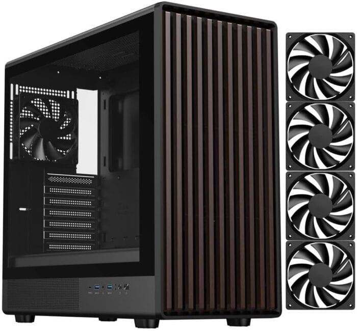 DIYPC DIY-ATX08-Wood Black USB3.0 /Type C ATX Mid Tower - Carcasa para computadora de juegos con panel lateral de vidrio templado y panel frontal de madera de nogal - Imagen 1