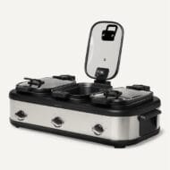 Amazon Basics - Olla de cocción lenta triple con revestimiento antiadherente de cerámica, controles de temperatura individuales, asas de bloqueo, tapas de vidrio, 3 x 2.5 cuartos de galón, acero inoxidable - Imagen 4