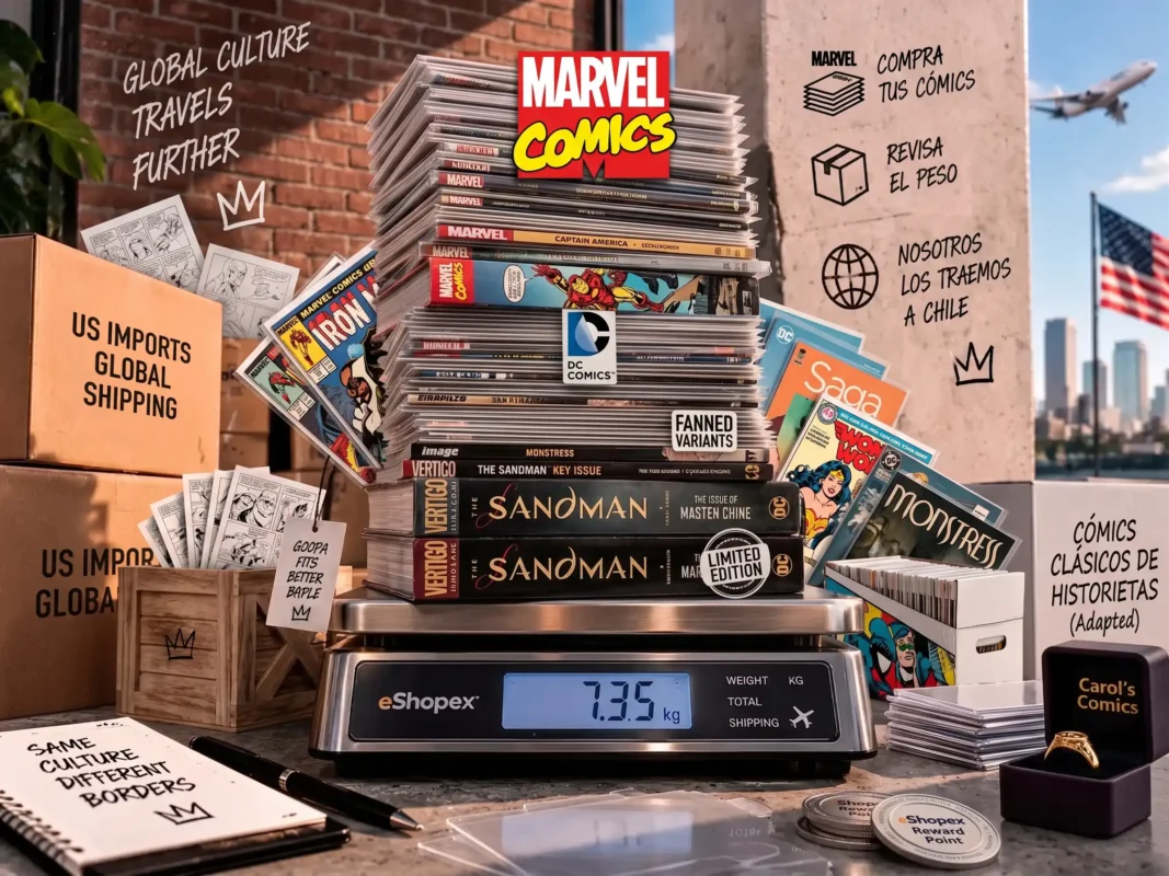 Medición de peso y embalaje seguro para el envío aéreo de cómics de colección