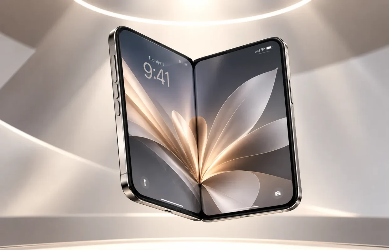 iPhone Duo abierto mostrando pantalla plegable de 7,6 pulgadas