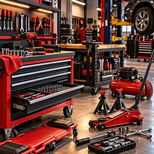 Gatos hidráulicos, organizadores y equipamiento para taller mecánico