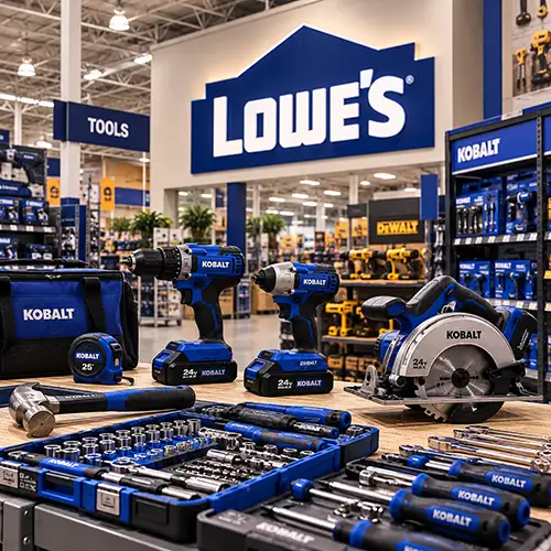 Logotipo de Lowe's USA sobre catálogo de herramientas en línea