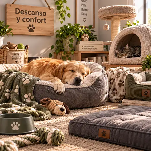 Camas ortopédicas y cojines de descanso para mascotas