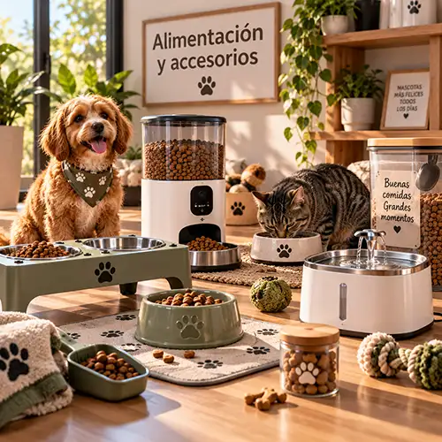 Comederos automáticos, platos y contenedores de alimento para mascotas