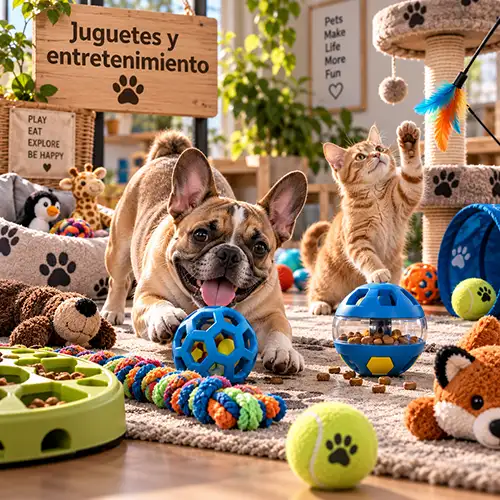 Juguetes interactivos y mordedores para entretenimiento de mascotas