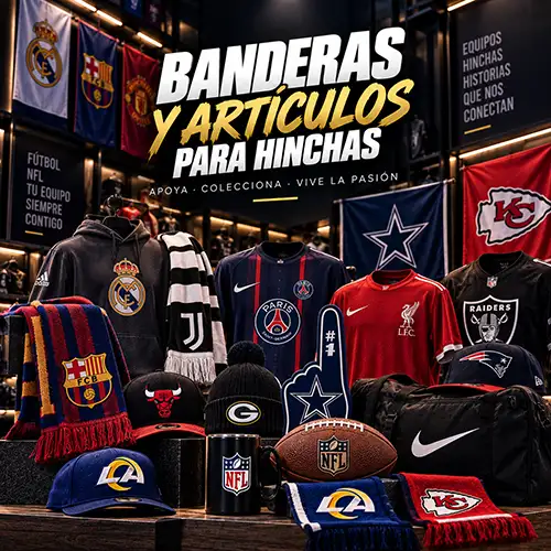 banderas, borras y bufandas de cada equipo