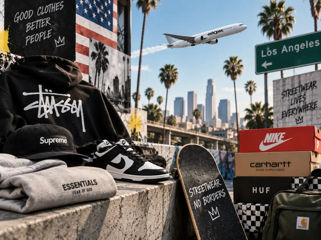 Ropa streetwear de marcas de USA como Stussy, Supreme y Essentials