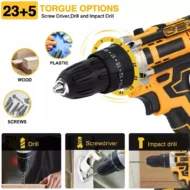 Taladro percutor inalámbrico sin escobillas kit combinado de atornillador de impacto con 2 baterías y cargador - Imagen 2