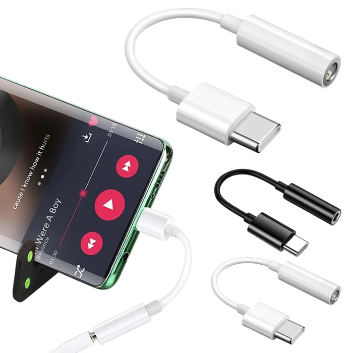 Puerto adaptador USB-C tipo C a conector de audio auxiliar de 3,5 mm cable USB para auriculares - Imagen 2
