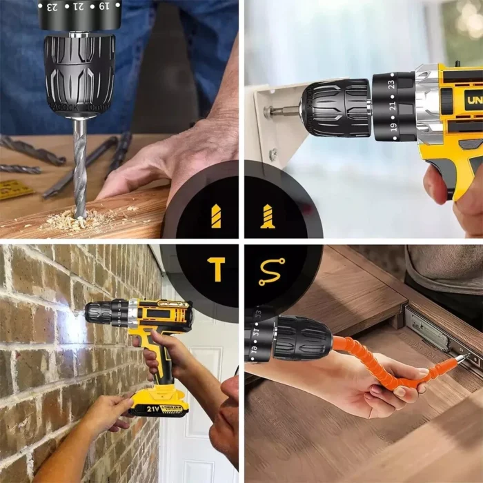 Taladro percutor inalámbrico sin escobillas kit combinado de atornillador de impacto con 2 baterías y cargador - Imagen 4