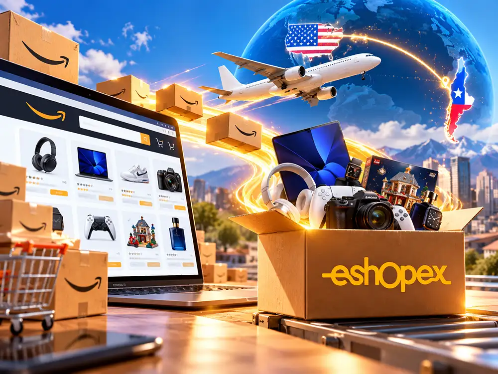 Compra de productos en Amazon USA preparada para envío a Chile mediante eShopex.