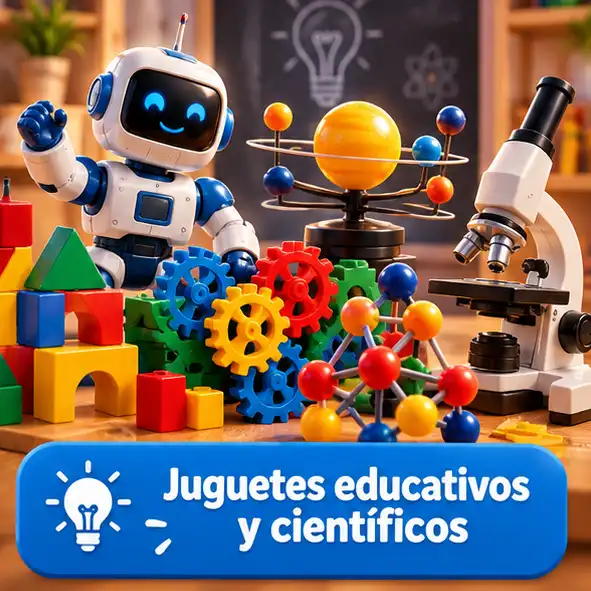 Robot educativo, piezas de construcción y materiales para experimentos y actividades creativas.